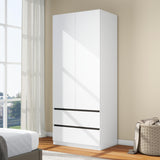 LABROSKIA Bedroom Armoire Wardrobe Closet with 2 Doors: 75" White Wooden Closet with 2 Drawers, Modern Large Wardrobe Closet for Hanging Clothes, Cabinet for Clothes(Contemporary, 1) LABROSKIA
