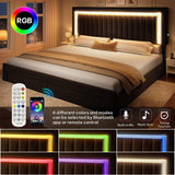 DWVO King Size Bed Frame with Adjustable Headboard, 4 Storage Drawers and RGB LED Lights, Velvet Upholstered Platform Bed with USB Ports, No Box Spring Needed, Fast Assembly, Noise-Free, Black DWVO