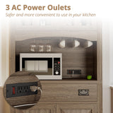 IRONCK Pantry Cabinet with Power Outlets, Kitchen Pantry Storage Cabinet with Microwave Stand, Farmhouse Kitchen Hutch for Dining Room, Living Room, Light Rustic Oak IRONCK