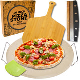 Large Round Pizza Stone for Oven - 16 inch Pizza Stone for Grill with Handles, Peel and Cutter Set - Baking Stone for Bread - Pizza Making Kit Accessories - Gifts for Food Lovers Ritual Life
