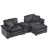 84.6'' Modular Sectional Sofa for Living Room, Comfy Corduroy Double Layer Upholstered Loveseat Sofa, Sleeper Sofa Cloud Couch with Moveable Ottoman, 2 Pillows and Detachable Armrest, Grey SLEERWAY