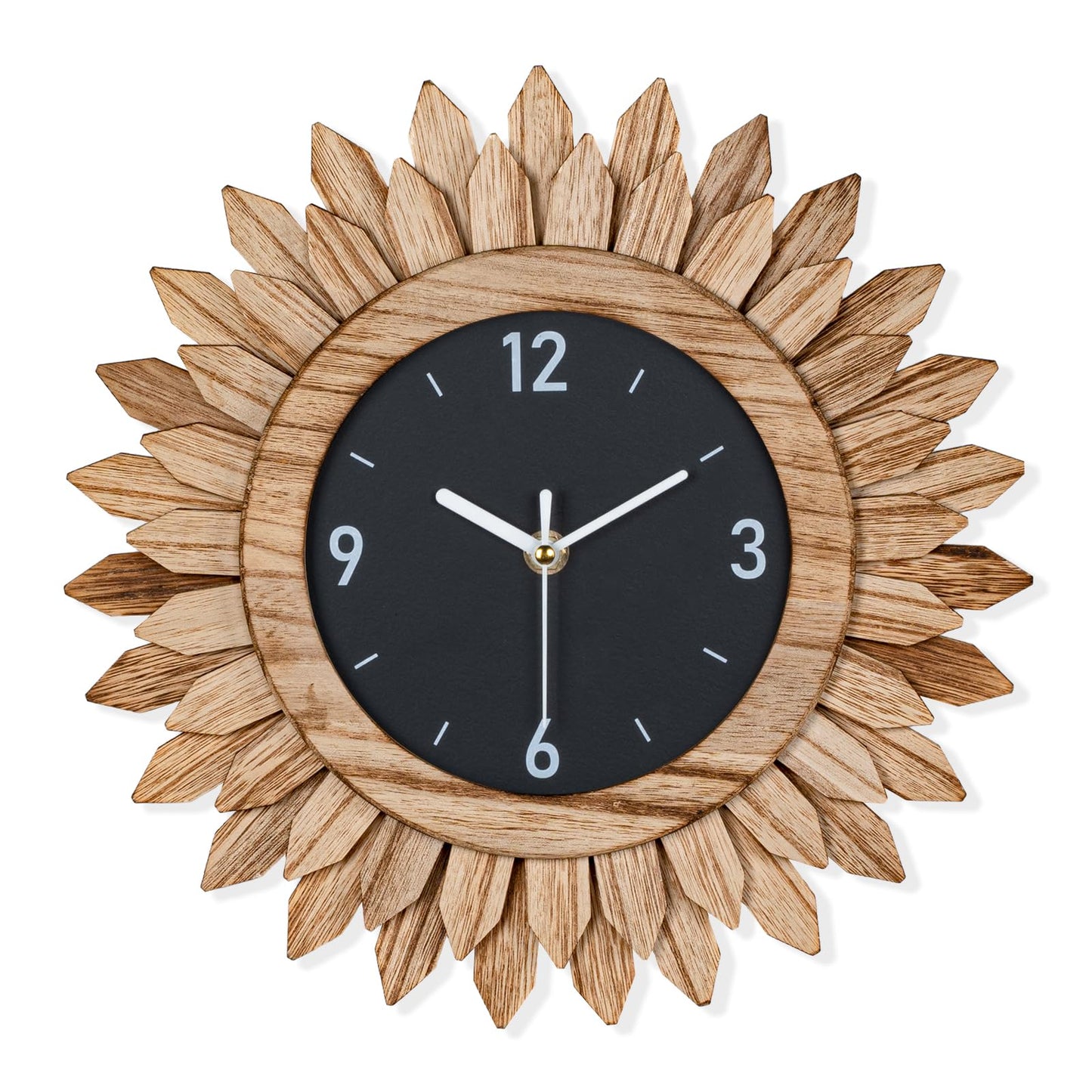 Honiway Wall Clock Battery Operated 12 in Rustic Wood Boho Sunburst Decorative Wall Clock Silent Non Ticking Farmhouse Small Wall Clocks for Living Room Kitchen Bathroom Bedroom Decor (Rustic - WoodArtSupply