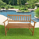 HGS Acacia Wood Outdoor Bench with Armrests – Elegant Park Garden Seating for Two, 705Lbs Capacity HGS