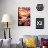 JOOZ Flowers Paint by Numbers Kit for Adults with Frame, Sunset Paint by Number with Easel, Adult Paint by Number Kits Framed Canvas, DIY Sunset Landscape Oil Painting Kit for Wall Decor 8 x 12 Inch JOOZ