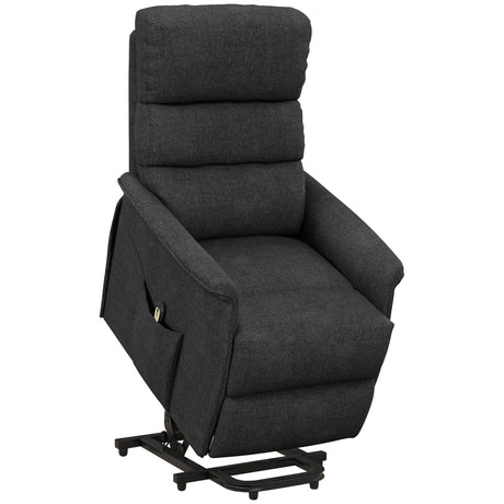 HOMCOM Power Lift Recliner Chair for Elderly, Easy Assembly, Fabric Lift Chair for Adults, Recliner Sofa with Remote Control, Side Pockets for Living Room, Black HOMCOM