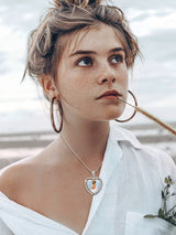 Junkin 24 Pcs Sublimation Rhinestone Trays Pendant Set, Including 6 Heart Shape Double Sided Blank Rhinestone Bezel Trays, 6 Pcs Thick Chains with 12 Sublimation Discs for Making (Silver) Junkin