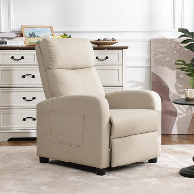 zzlay Recliner Chair for Living Room, Modern Adjustable Home Theater Seating Single Sofa Manual Push Back Armchair with Soft Linen Upholstery & High Backrest for Small Spaces, Linen-Cream
