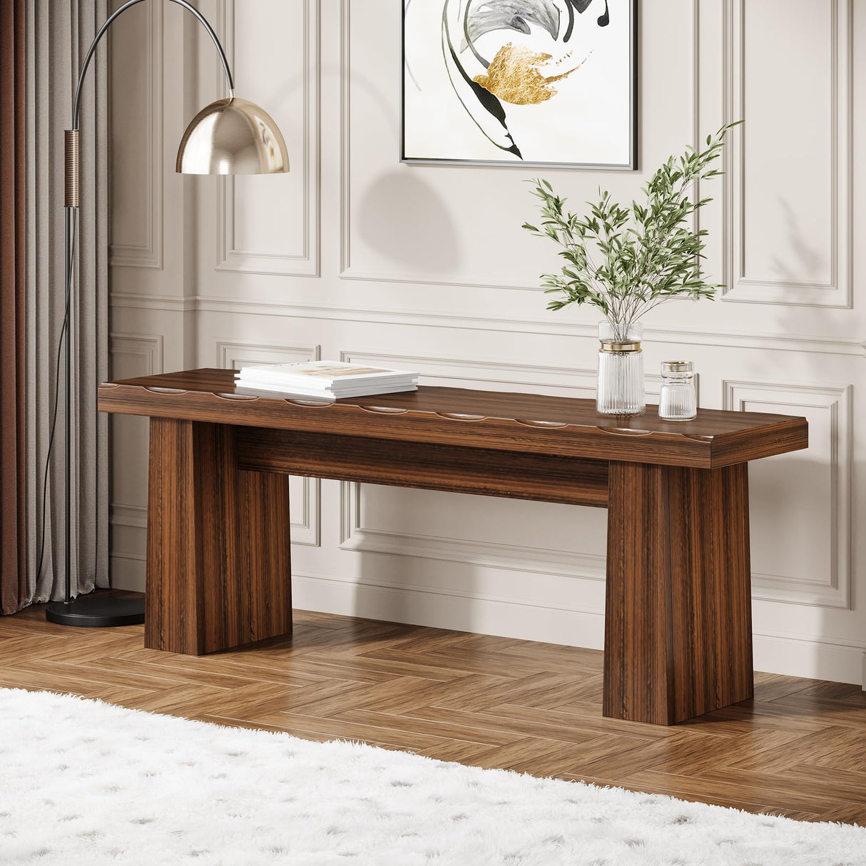 Tribesigns Wooden Entryway Bench, 47-Inch Wood Dining Table Bench with Sturdy Frame for Dining Room Bedroom Living Room Hallway Kitchen, Easy Assembly (Walnut) Tribesigns