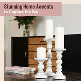 Large Candle Holders for Pillar Candles - Rustic Farmhouse Style Home Decor - Perfect for Table Centerpieces, Coffee Table or Fireplace Mantel - 3 Piece Set - White Luxe Designs