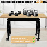 60" Adjustable Workbench，Multifunctional Rolling Heavy Duty Workbench with Wheels，Suitable for Large Capacity Rubberwood Countertop Workbench for Garage, Office, Workshop IBXFO