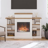 Ameriwood Home Gateswood 64 Inch Electric Fireplace with Mantel, Replaceable Fireplace Insert Heater, Shelves, Remote Control, Timer, Realistic Log and Flame Effect, Plaster Ameriwood Home
