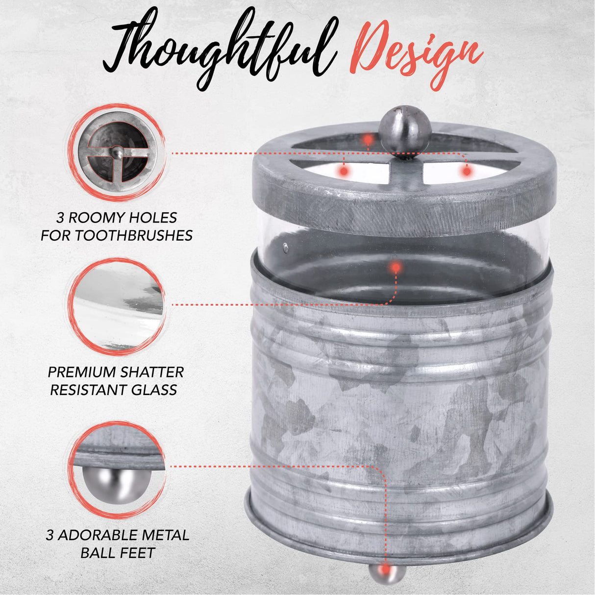 Autumn Alley Rustic Farmhouse Glass and Galvanized Bathroom Accessories Set (4 PCS) - Lotion Soap Dispenser, Toothbrush Holder, 2 Apothecary Jars (Qtip Holder) - Rustic Farmhouse Bathroom Decor Autumn Alley