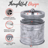 Autumn Alley Rustic Farmhouse Glass and Galvanized Bathroom Accessories Set (4 PCS) - Lotion Soap Dispenser, Toothbrush Holder, 2 Apothecary Jars (Qtip Holder) - Rustic Farmhouse Bathroom Decor Autumn Alley