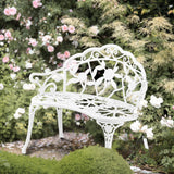 VINGLI 38.5" Patio Park Garden Outdoor Metal Rose Bench,Cast Iron Cast Aluminium Frame Antique Finish Chair,Accented Lawn Front Porch Path Yard Decor Deck Furniture for 2 Person Seat（White VINGLI
