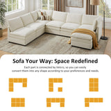 VANOMi 98" Cloud Modular Sectional Sofa Couches for Living Room, Oversized Modern Sleeper Sofa with Deep Seat Double-Layer Thick Cushion Ottoman, Convertible Upholstered Sofa Set, Ivory White VANOMi