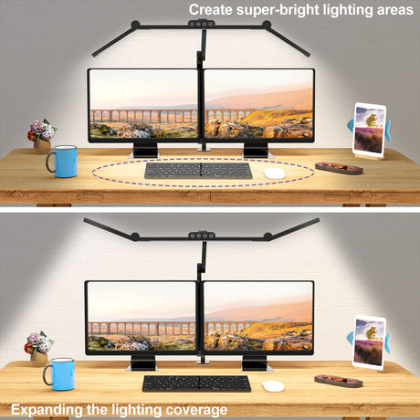 Micomlan Led Desk Lamp with Clamp, Architect Desk Lamp for Home Office with Atmosphere Lighting, 24W Ultra Bright Auto Dimming Desk Light Stepless Dimming and Tempering LED Table Light Micomlan