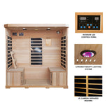Heat Wave 4 Person Sauna Hemlock Wood Sonoma 9 Carbon Infrared Heaters MP3 Player Chromo Therapy Lighting 120V 2100W Heat Wave