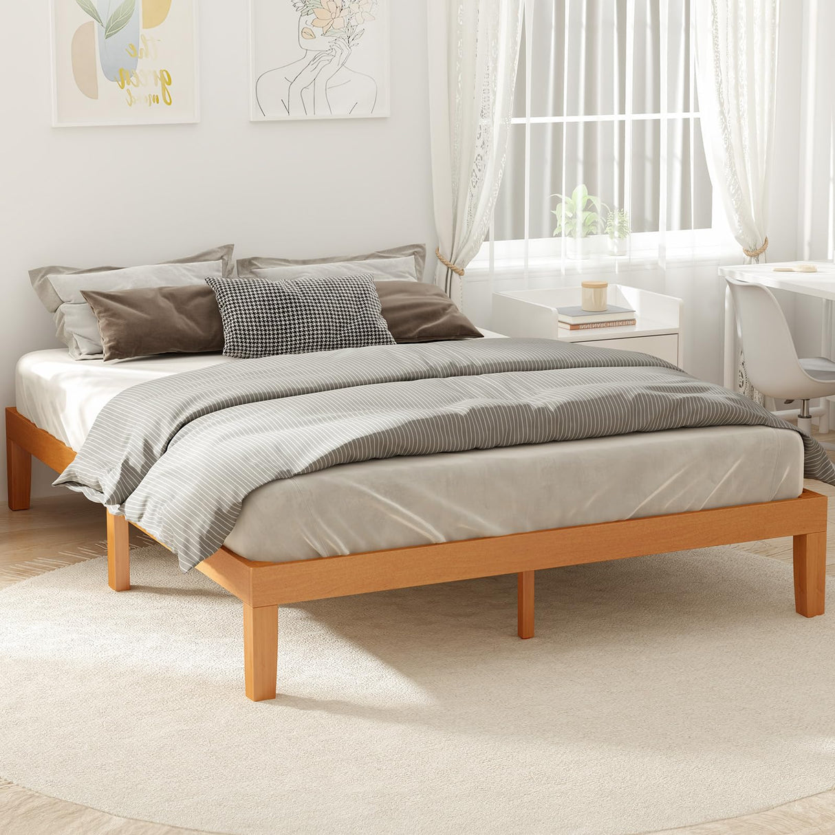 UOCFYK 12 Inch Solid Wood Platform Bed, Full Size Bed Frame with Wood Slat Support, No Box Spring Needed, Easy Assembly, Natural Pine UOCFYK