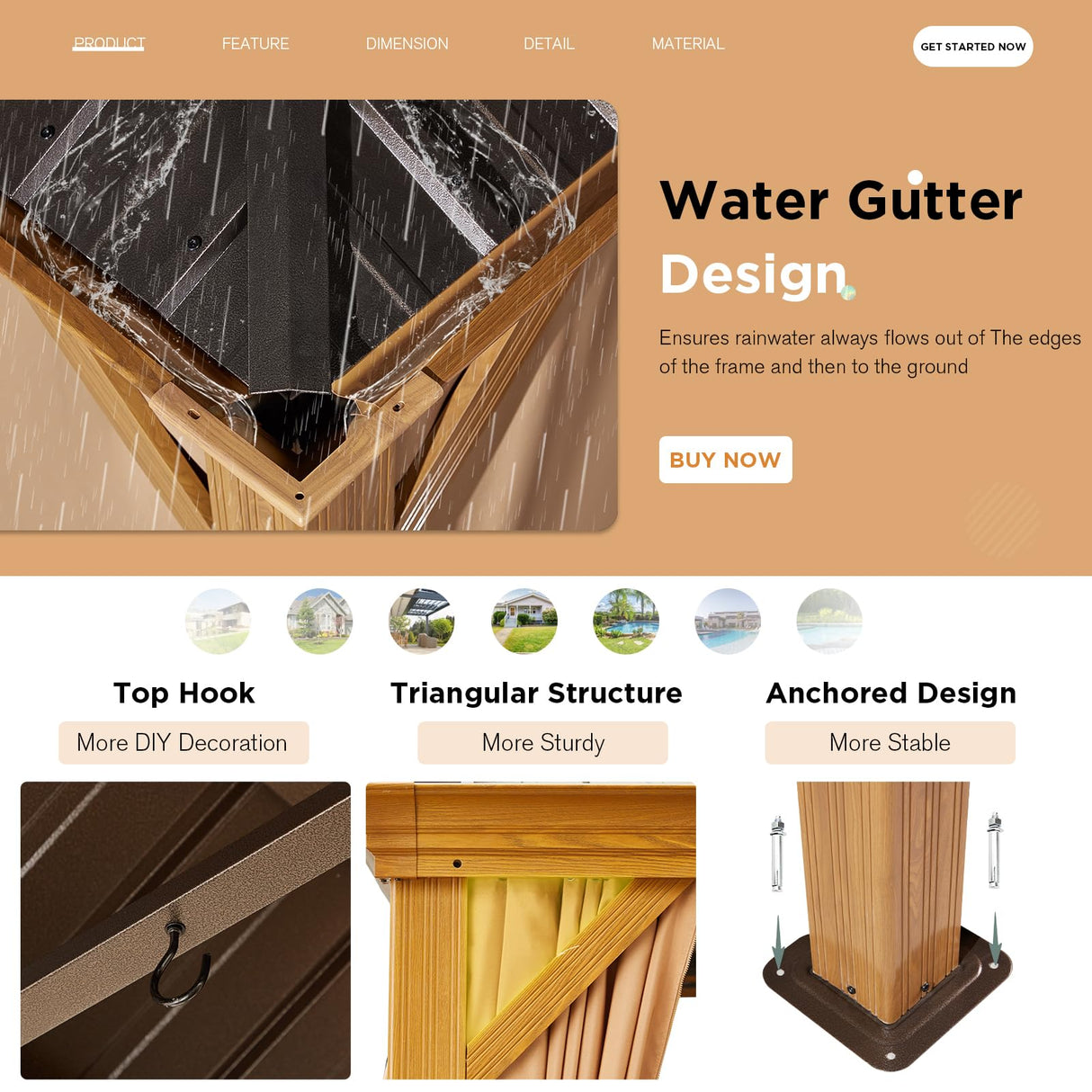 YOLENY 14'x24' Gazebo, Wooden Finish Coated Aluminum Frame Pergola with Double Galvanized Steel Hardtop Roof, Outdoor Permanent Metal Pavilion with Curtains and Nettings for Patio, Backyard and Deck YOLENY