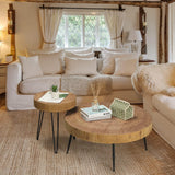 RUSTOWN Farmhouse Round Coffee Table Set of 2, Cocktail Table Set, Modern Circle Natural Wood Finsh Side and End Table Sets for Living Room(Planar, Natural) RUSTOWN