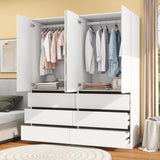 LABROSKIA Bedroom Armoire Wardrobe Closet with 6 Drawers: White Wardrobe Closet with 4 Doors, Modern Cabinet for Clothes with Shelves, Wooden Armoire for Hanging Clothes (Modern, 2) LABROSKIA