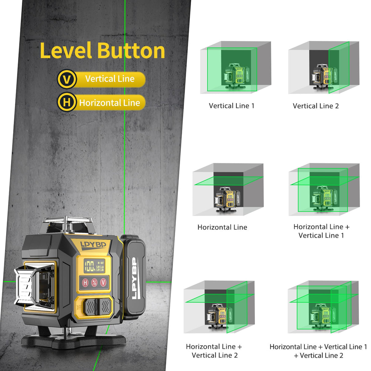 Laser Level 360 Self Leveling with Tripod, 200ft/60m working distance with vertical and horizontal lines, self-leveling mode&IP54 waterproof set LPYBP