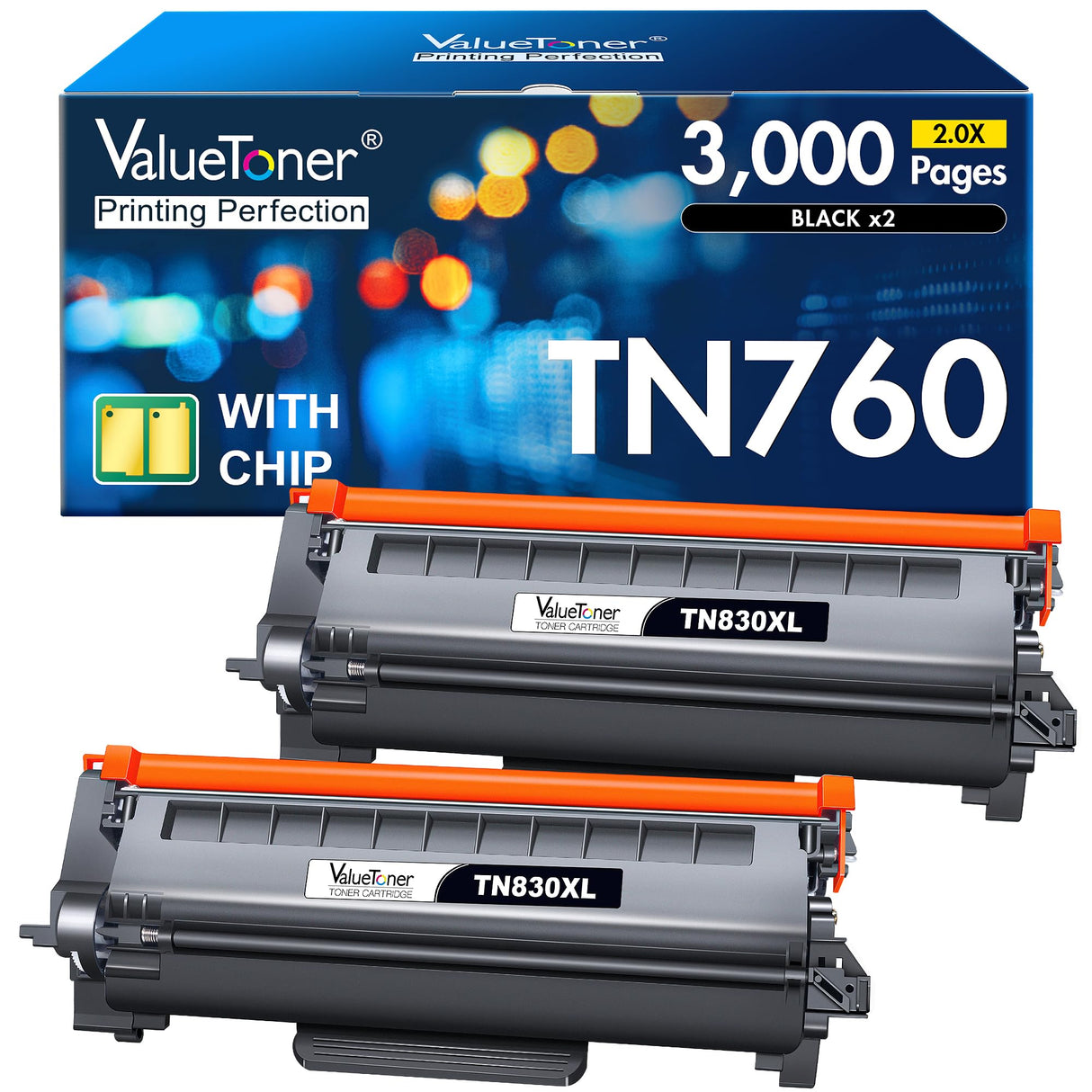 Valuetoner TN760 Toner for Brother Printer Compatible for Brother Toner TN-730/TN-760 use with Brother HL-L2350DW HL-L2395DW HL-L2390DW HL-L2370DW MFC-L2690DW L2750DW L2710DW L2550DW Printer (2 Black) Valuetoner
