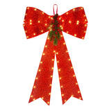 LED Red Bows Christmas Decorations, 16'' x 24'' Christmas Bows for Wreaths with Timer, Tree Topper Bow with Realistic Red Berries Pine Cone Needles for Christmas, Party, Home Decoration Brightown