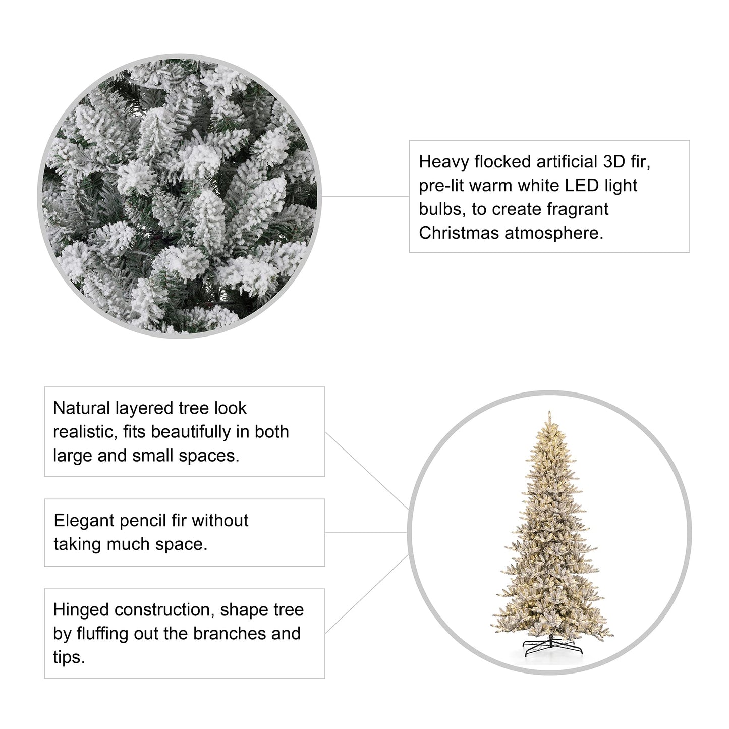 11ft Pre-lit Snow Flocked Fir Artificial Christmas Tree w/Easy Assembly Metal Stand Artificial Slim Fir Christmas Tree w/950 Warm White Lights Holiday Decoration(Covered Some Glitter)