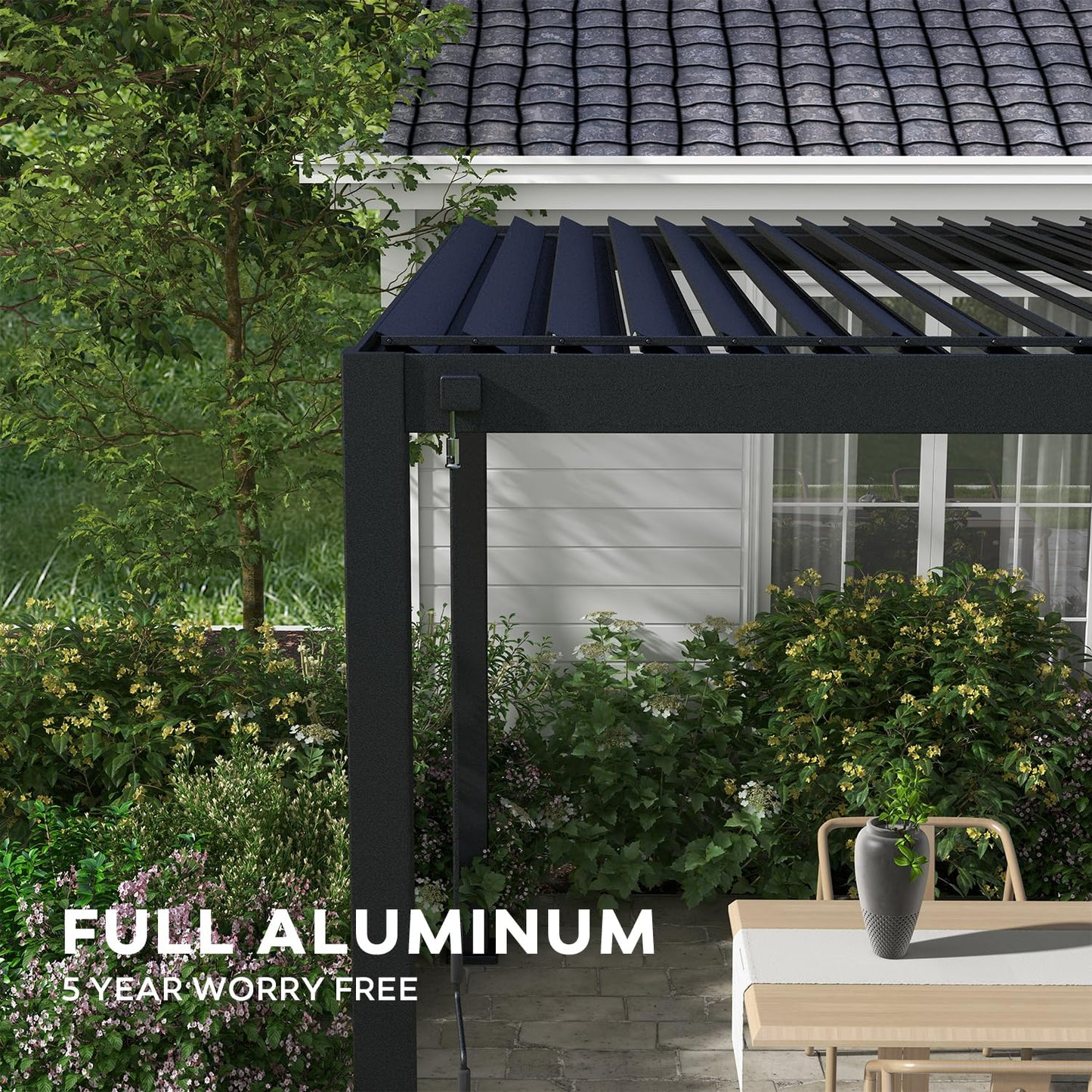 MIRADOR 111DA Louvered Pergola, 10Ft x 20Ft, Double Aluminum Louvers, Full Aluminum Frame, Adjustable Roof, Durable, Charcoal