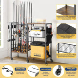 Olakee Fishing Rod Holders for Garage - Fishing Pole Holders up to 12 Rods, Fishing Gear Equipment Organizers Rod Tackle Cart for Home Entryway Corner Olakee