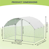 Large Metal Chicken Coop, Large Chicken Coop for Yard, Walk-in Poultry Cage with Waterproof and Anti-Uv Cover, Chicken Run for Outdoor Backyard Farm, Doom Roof, 9.8×6.5×6.5ft,Silver Hipicute