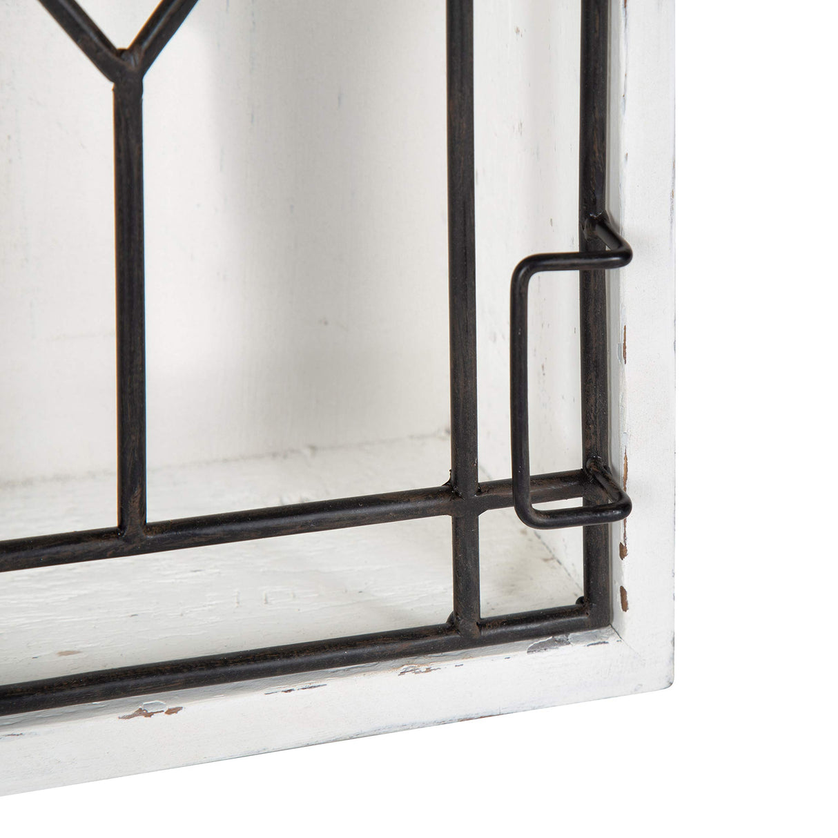 Kate and Laurel Megara Decorative Wooden Wall Hanging Curio Cabinet for Open Storage with Decorative Black Iron Door, Whitewash Finish Kate and Laurel