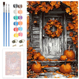 Skyboda Fall Pumpkin Paint by Numbers Kit for Adults Beginners with Frame, Maple Door Adult Paint by Number Kits on Canvas, Easy DIY Oil Painting Kits for Home Decor, 8x12in Skyboda