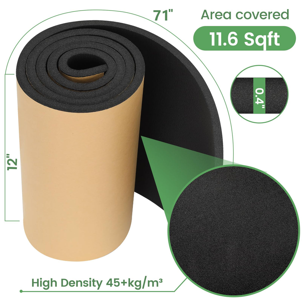 Kaqiluo 2 Pack High Density Self-Adhesive Sound Insulation Acoustic Closed Cell Foam, 0.4" x 12" x 71", 10 mm Thick,11.6 sqft Sound Proof Padding,Fire,Water Resistant Acoustic Treatment Foam Kaqiluo