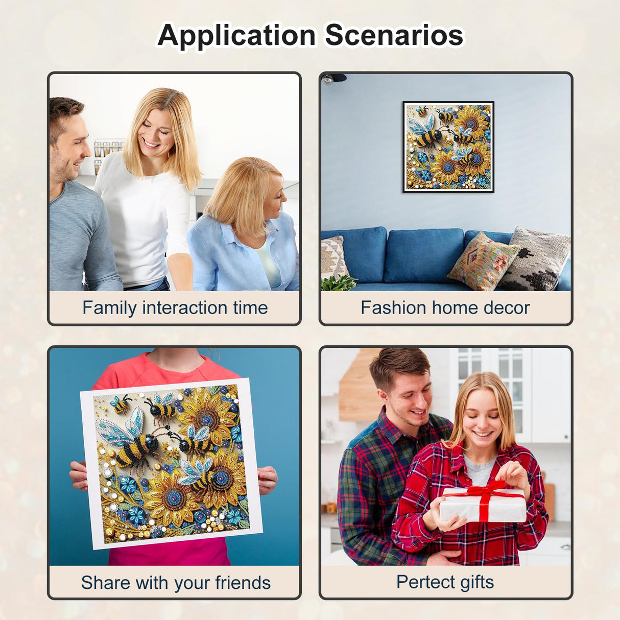 WSLWXSHM 5D Special Shape Diamond Art Kits for Beginners, Diamond Painting Kits for Adults Sunflower Bee, Crystal Rhinestones Diamond Painting for Home Wall Decoration Gift 12×12inch/30×30cm, Flower WSLWXSHM