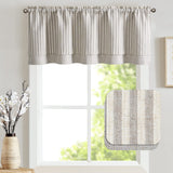 jinchan Linen Valance Curtain Striped Valance for Windows 18 Inch Blackout Kitchen Curtain Farmhouse Double Layer for Living Room Ticking Rod Pocket 1 Panel Taupe Grey on Linen jinchan
