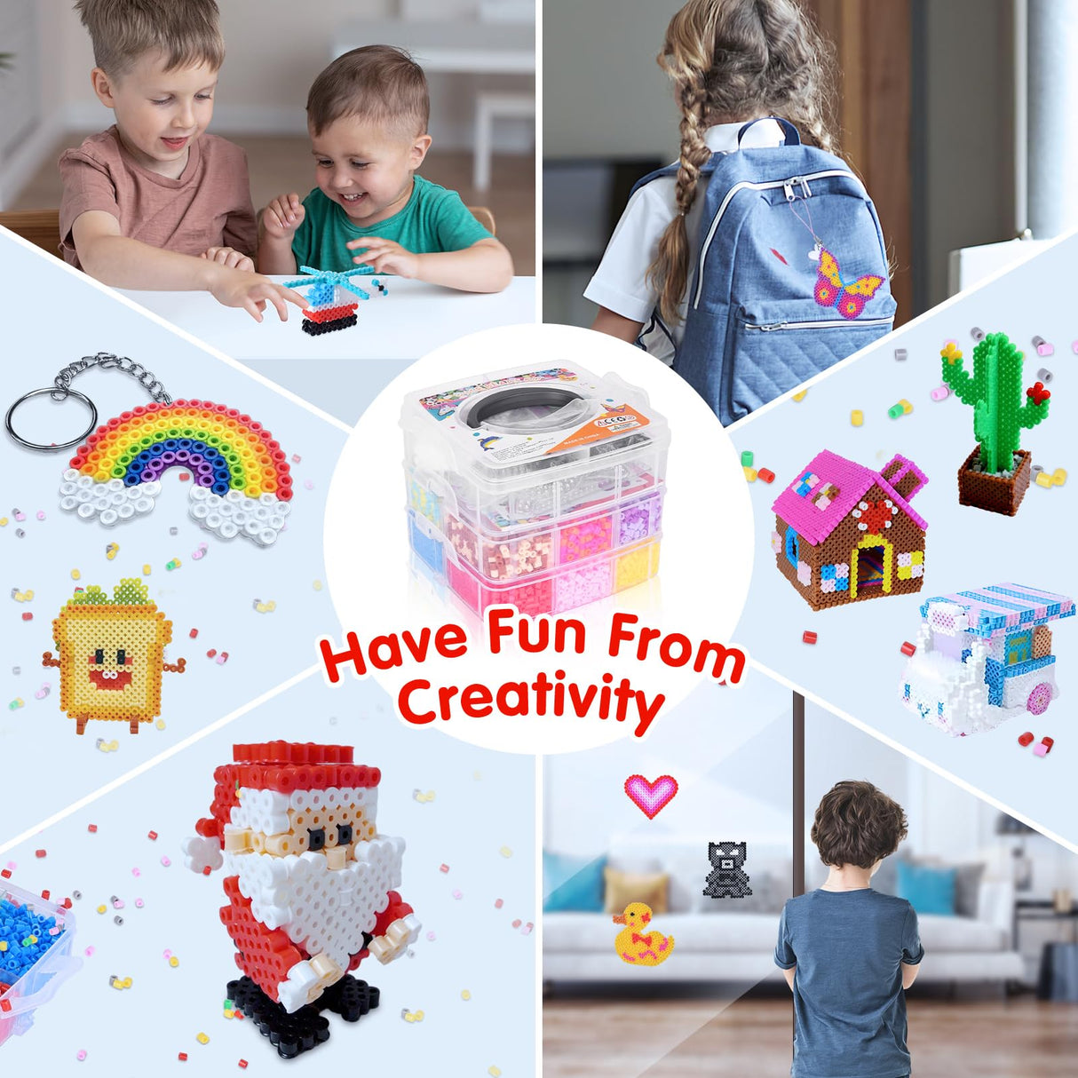 Fuse Beads Kit for Kids: 10000PC Melty Beads Set, 5MM Iron Melting Beads Craft Kit with 8 Pegboards,5 Ironing Paper and Accessories, Arts and Crafts Set Toys Gifts for Boys Girls Christmas Birthday LULUETPUE
