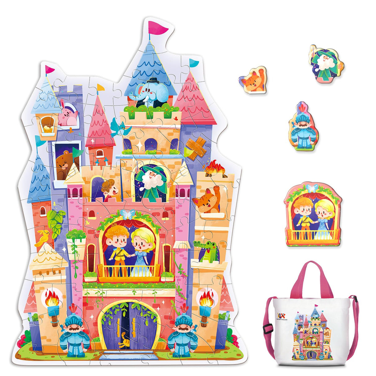 ELX 60 Piece Castle Jigsaw Puzzle for Kids 3+, Large Floor Puzzle for Preschool Learning with Storage Bag, Educational Toy Gift Birthday and Christmas for Boys Girls ELX