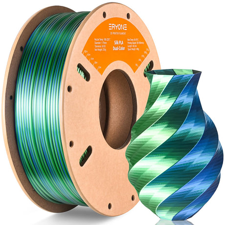 ERYONE Silk Dual Color PLA Filament 3D Printer 1.75mm +/- 0.03mm, Bicolor Filament Two Tone PLA 250G(0.55lbs) Cardboard Spool, Blue Green ERYONE