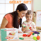 Wooden Play Food for Toddlers, Velcro Fruit and Veggies Cutting Set for Kids, Pretend Food Play Kitchen Accessories for 3 4 5 6 7 Years Old Boys & Girls WOODMAM