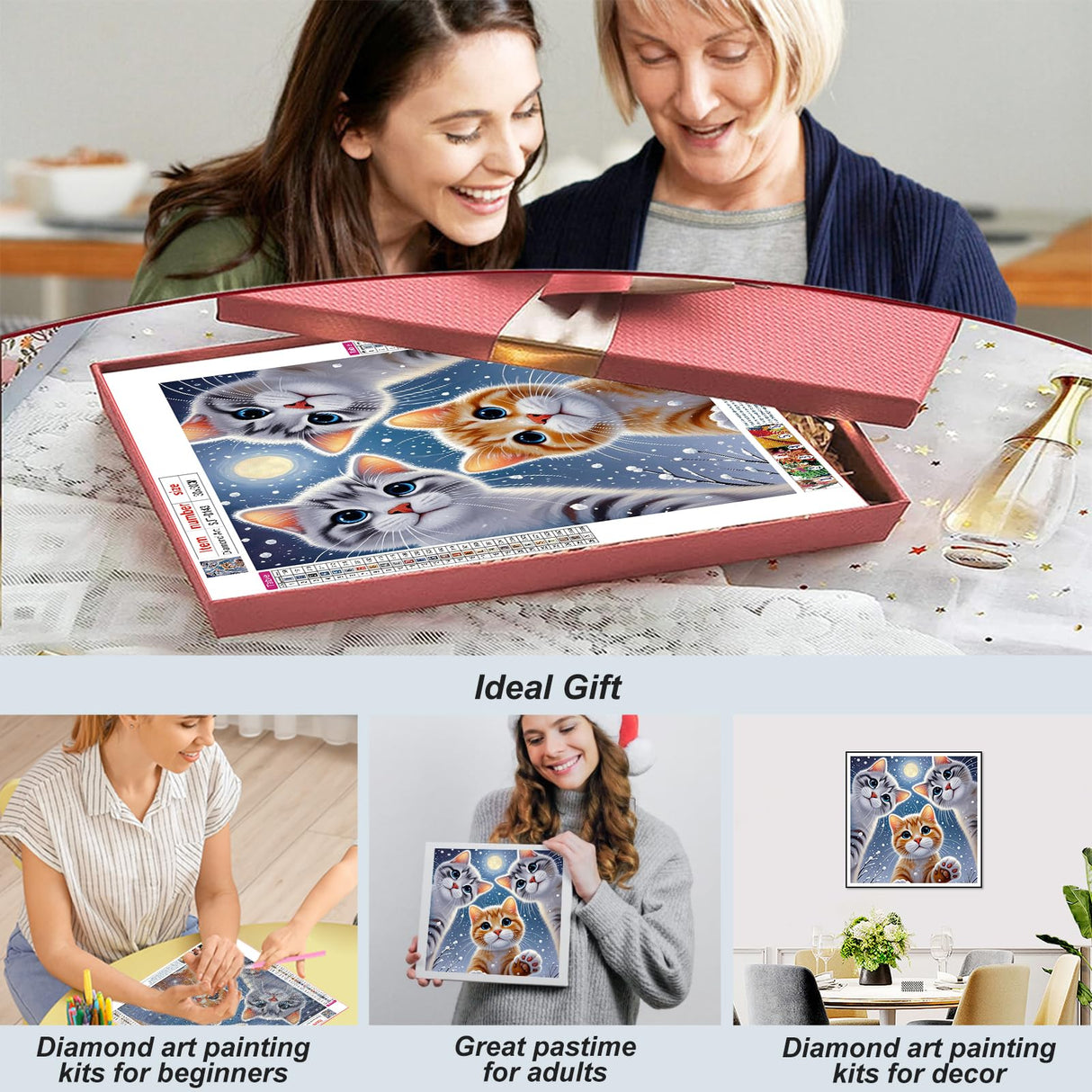 SJUTOUCI Cat Diamond Painting Kits for Adults, Diamond Art Kits for Beginners, DIY 5D Full Drill Diamond Dots Gem Craft Art Home Wall Decor 12x12 inch, Winter SJUTOUCI