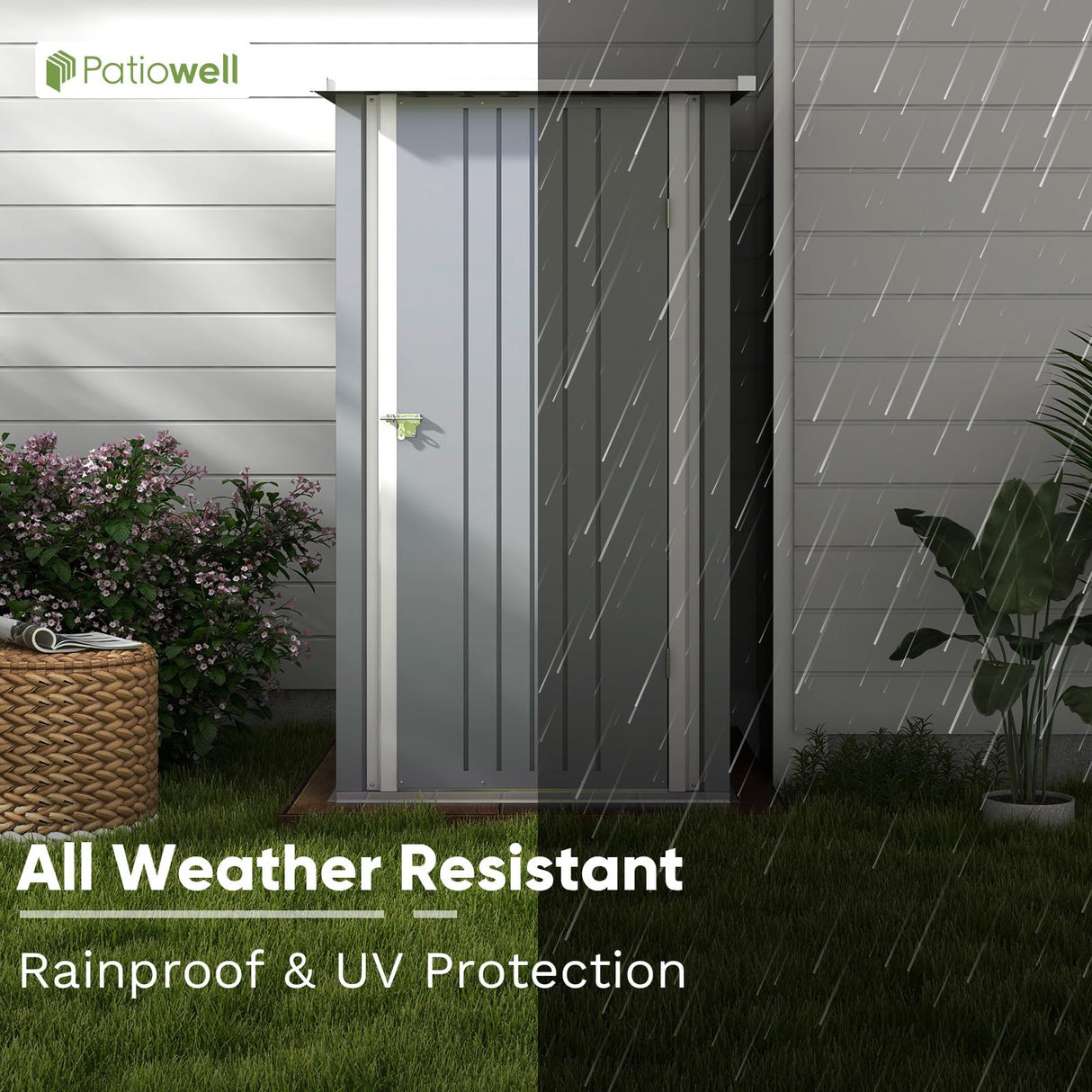 Patiowell 3 x 3 FT Outdoor Storage Shed,Small Garden Tool Storage Shed with Sloping Roof and Single Lockable Door, Outdoor Shed for Backyard Garden Patio Lawn, Grey Patiowell