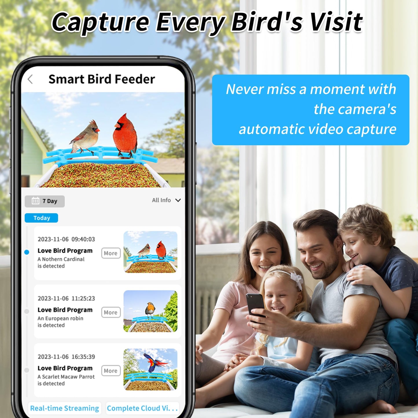Memine FeatherView Pro - Smart Bird Feeder with 4MP Camera Solar Powered, Auto Capture Videos & Motion Detection, Al Birds Identification,