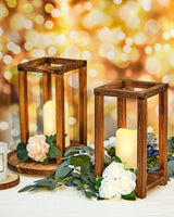 Huquary 32 Pcs Wooden Candle Lantern Bulk Wedding Lantern Centerpiece includes 16 Farmhouse Wooden Candle Holder and 16 Flameless Decorative LED Candles for Wedding Country Table Decoration Huquary