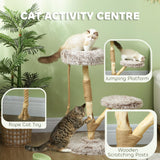 PawHut Cat Tree Tower, 35 Inch Modern Cat Tree for Indoor Adult Cats with Wooden Natural Branch Scratching Posts, Cat Bed & Rope Cat Toy, Brown PawHut