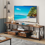 GYIIYUO TV Stand with Fabric Drawers for 80 85 Inches TV - Entertainment Center and Industrial TV Console Table with Open Storage Shelves for Living Room, Bedroom- 79.1" Rustic Brown GYIIYUO
