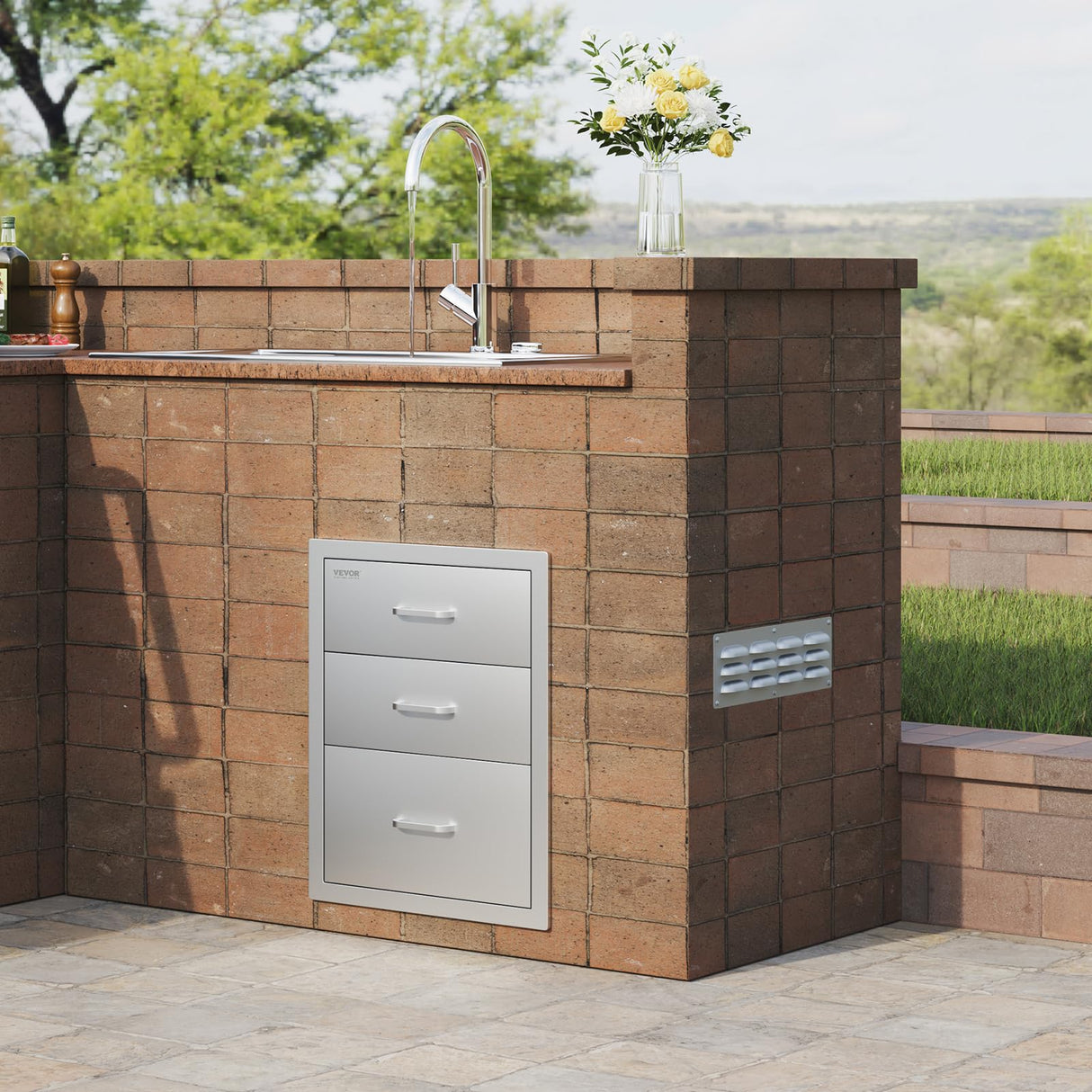 VEVOR 18x23 Inch Outdoor Kitchen Stainless Steel Triple Access BBQ Drawers with Chrome Handle, 18 x 20.5 x 23 Inch VEVOR