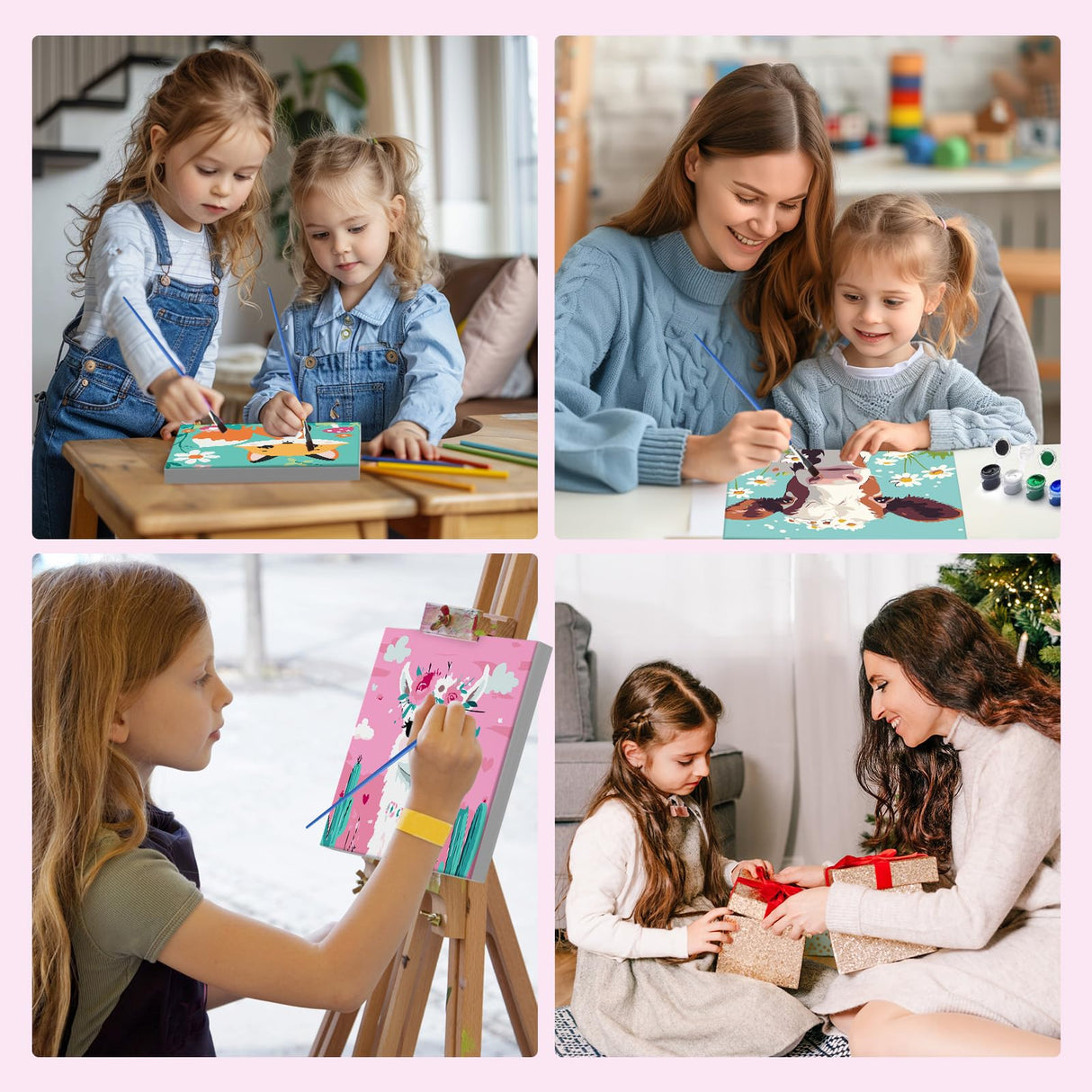 MXJSUA 4 Pack Framed Cute Animals Paint by Numbers for Kids Ages 6-12, Koala Fox Llama Cow Paint by Number Kits for Children Beginner, Acrylic Oil Painting for Home Wall Decor (8x8inch) MXJSUA