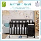 Dream On Me Jayden 4-in-1 Mini Convertible Crib And Changer in Black, Greenguard Gold Certified, Non-Toxic Finish, New Zealand Pinewood, 1" Mattress Pad Dream On Me